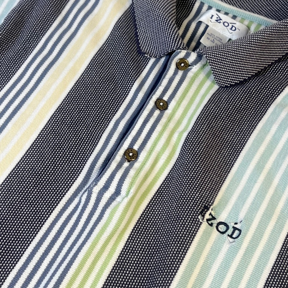 Vintage 90s Izod Polo Shirt Mens Golf Striped Pique Cotton Large Blue Stripes